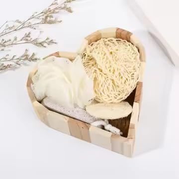 Luxury Bath and Spa Gift Set with Loofah and Other Bath Accessories in Wooden Heart Box