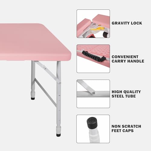 SculPong 4 FT Folding Table with Carry Handle, Portable Fold-in-Half Plastic Table, Rectangle Foldable Table for Indoor/Ou...