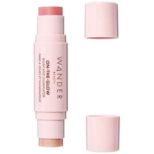 Wander Beauty On-the-Glow Blush and Illuminator - Coral Rose/Nude Glow - 7-in-1 Hydrating Cream Blush & Highlighting Stick - Stick Blush for Cheeks, Lip, & Body - Highlighter Makeup & Blush - 0.4 oz