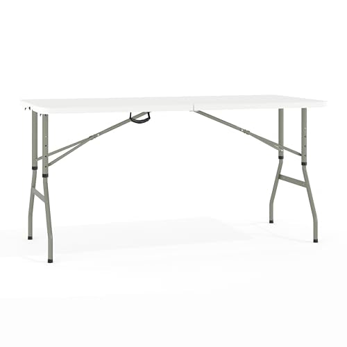 Flash Furniture Kathryn 5' Rectangular Plastic Folding Event Table with Carrying Handle, Bi-Fold Portable Banquet Table fo...