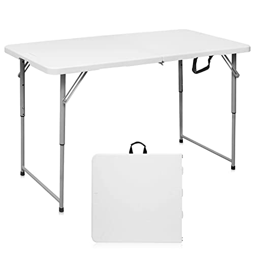 Byliable Folding Table 4 Foot Portable Heavy Duty Plastic Fold-in-Half Utility Table Small Indoor Outdoor Adjustable Heigh...