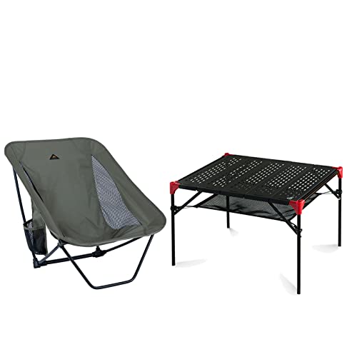 iClimb 1 Extendable Table and 1 Low Folding Chair Bundle, Ultralight Compact for Single Person Outdoor Backpacking Camping...