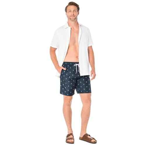 Nautica Men's Standard Quick Dry All Over Classic Anchor Print Swim Trunk
