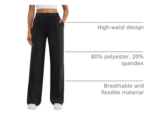 DLOODA Womens Dress Work Pants Business Casual Slacks Stretchy Wide Leg Trousers with Pockets High Waist Pull On
