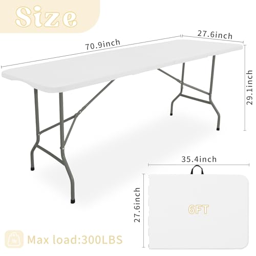 Set of 2 Folding Table 6 FT Lightweight Camping Table Portable Plastic Rectangular Outdoor Dining Table Steel Legs Fold-i...
