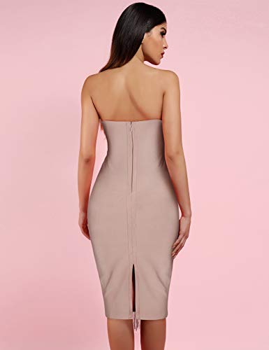 UONBOX Women's Strapless Elegant Tassel Tube Dress Bodycon Party Bandage Dress