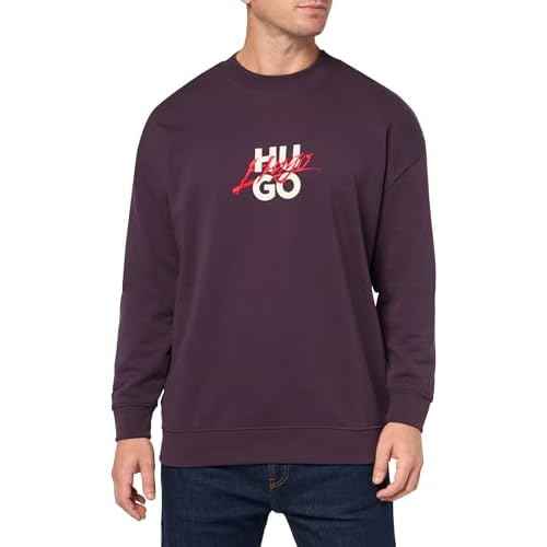 HUGO mens Script Stack Logo Crewneck Sweatshirt