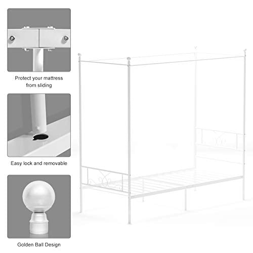 Weehom Twin Canopy Bed Frame with Headboard and Footboard, 4 Posters Metal Bed Frame, No Box Spring Needed, Mattress Found...