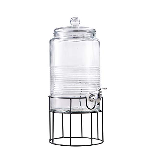 Style Setter Beverage Dispenser Cold Drink Dispenser Glass Jug, Metal Stand & Leak-Proof Acrylic Spigot Great for Parties,...