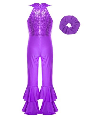 Sinleey Kids Girls Sequin Sleeveless Leotard Jumpsuit with Hairband Sparkly Disco Romper Jazz Dance Performance Outfit
