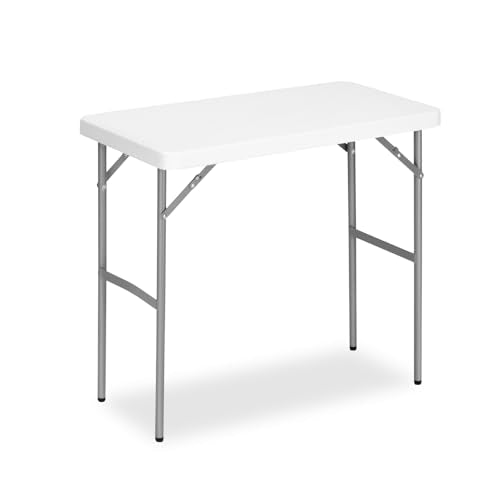 2.7ft Rectangular Folding Table for All-Occasion, Foldable Table with HDPE Tabletop and Steel Legs, Durable and Stable Sma...