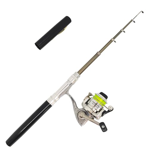 Portable Small Pen Fishing Rod and All Metal Spinning Reel Combo, 38inches Pocket Mini Telescopic Fishing Pole Kit for Riv...