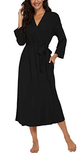 VINTATRE Women Kimono Robes Long Knit Bathrobe Lightweight Soft Knit Sleepwear V-neck Casual Ladies Loungewear