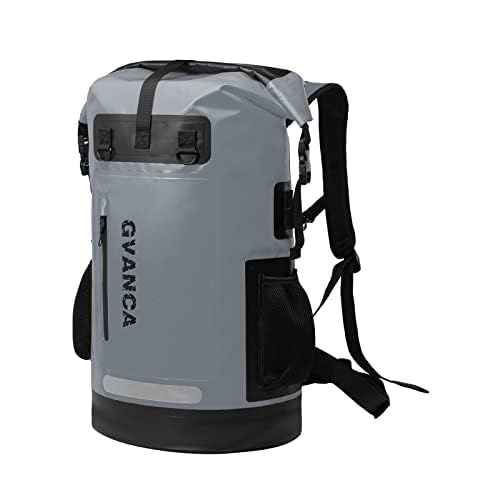 GVANCA Waterproof Dry Bag Backpack for Kayaking, Roll Top Kayak Dry Backpack, Floating Outdoor Dry Sack Boating Sailing Canoeing Rafting Fishing Camping 85L Grey