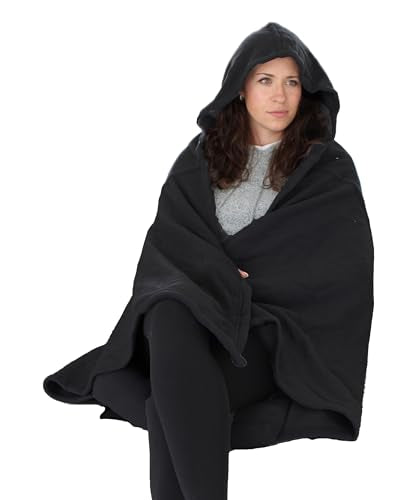 Wolf Essentials Anywear Fleece Hooded Blanket with Cushion & Storage Bag – Portable Comfort for Camping, Travel, Stadium, ...