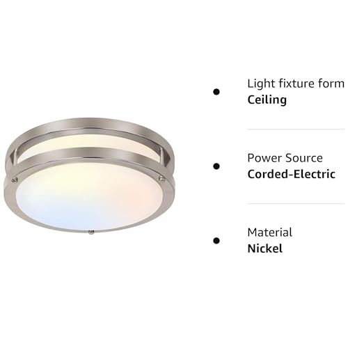 13 inch Flush Mount LED Ceiling Light Fixture, 2700K/3000K/3500K/4000K/5000K Adjustable Ceiling Lights, Brushed Nickel Sat...