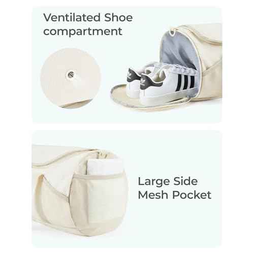 BAGSMART Gym Bag for Men & Women, Lightweight Duffel with Shoe Compartment, Weekender Bags with Wet Pocket, Workout Overnight Carry on for Travel, Beige
