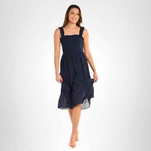 La Blanca Women's Midi Dress Swimsuit Cover Up, Indigo//Shadow Stripe, Large