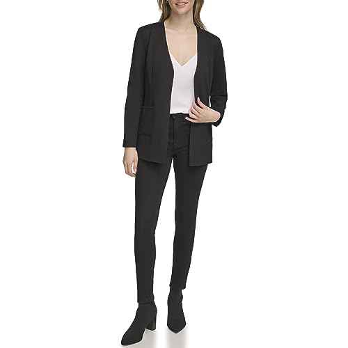Calvin Klein womens Lightweight Ponte V Neck Utilitarian Pockets Jacket (Standard and Plus Size)