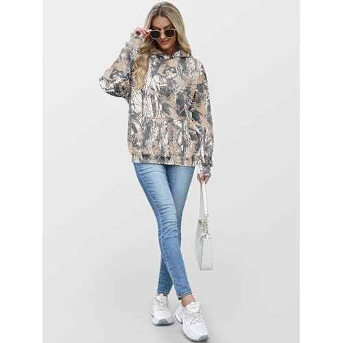 ANRABESS Women Camo Hoodies Long Sleeve Maple Leaf Print Fleece Oversized Casual Pullover Sweatshirt 2025 Fall Preppy Clothes
