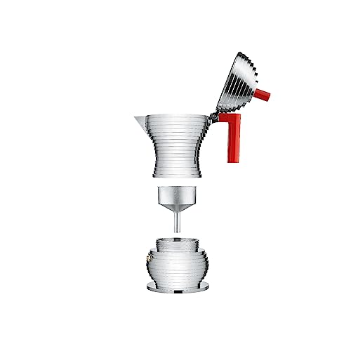 Alessi MDL02/3 R "Pulcina" Stove Top Espresso 3 Cup Coffee Maker in Aluminum Casting Handle And Knob in Pa, Red