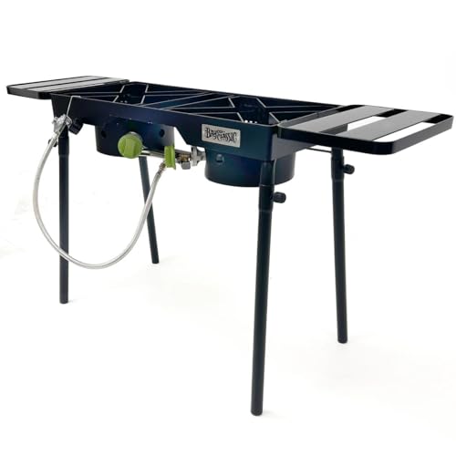 Bayou Classic DB375 Dual Burner Outdoor Patio Stove Features 13-in Tall Welded Steel Frame Dual 6-in Burners Dual 36-in St...
