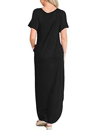 ANRABESS Womens Summer Maxi Dress Short Sleeve Casual Loose Long T Shirt Dresses Split Vacation Beach Sundress Travel Outfits