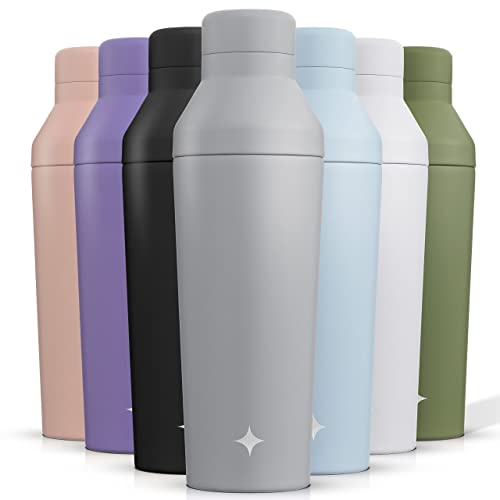 JoyJolt Triple Insulated Cocktail/Protein Shaker Bottle. 20oz Shaker Cup with Alcohol Measure Lid and Jigger Cap. 12hr Ice...