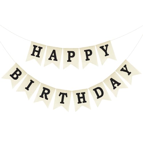 Anwyll Happy Birthday Banner - NO DIY Black Burlap Happy Birthday Banner Sign Happy Birthdays Party Decoration Happy Birth...