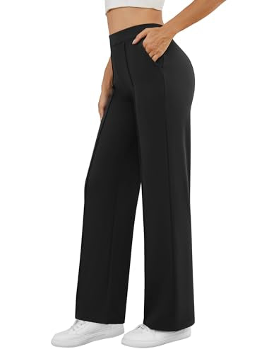 DLOODA Womens Dress Work Pants Business Casual Slacks Stretchy Wide Leg Trousers with Pockets High Waist Pull On