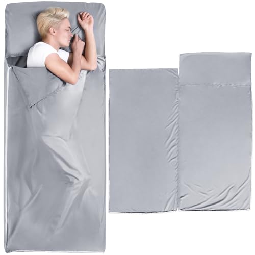 Sleeping Bag Liners with 2 Way Zipper, Adult Sleep Sack Lightweight Single Travel Sheets for Hotel/Camping,Gray