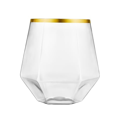 Kitchen Lux 40 Pack Diamond Plastic Wine Glasses Disposable, Gold Cups, Wine Cups, Cocktail Glasses, Plastic Glasses Drink...