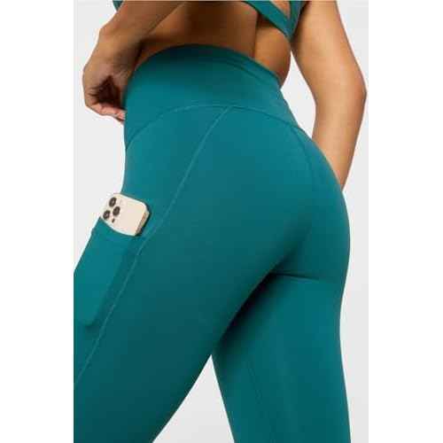 Fabletics Women's On-The-Go PowerHold High-Waisted Legging, Maximum Compression, Flattering, L/Regular | 27, Green Abyss