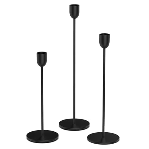 ChefBee Black Tall Candle Candlestick Holder, 3PCS Taper Pillar Candle Sticks Stand Holders Decor, Centerpiece Dining Tabl...