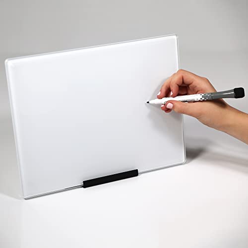 Glass Dry Erase Desktop Doodle Board with Stand and Fine-Tip Marker (White, 9" x 12")
