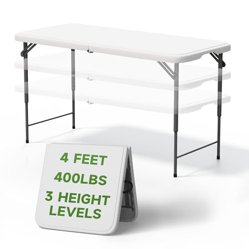 Ortus Collective Folding Table 4 Foot - 3-Position Adjustable Height, Heavy Duty 400 lbs Capacity - Portable Tables Foldin...