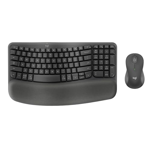 Logitech Wave Keys MK670 Combo, Wireless Ergonomic Keyboard with Signature M550 L Wireless Mouse, Comfortable Natural Typi...