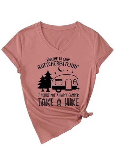 Camp Shirts Women Funny Camping Graphic Tees Welcome to Camp Quitcherbitchin T-Shirt Tees V Neck Tops