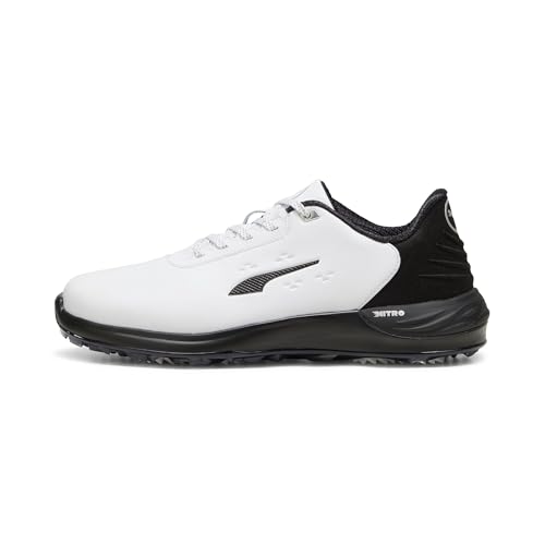 PUMA Golf Men's PHANTOMCAT Nitro Sneaker, Puma White-Puma Black-Feather Gray, 10