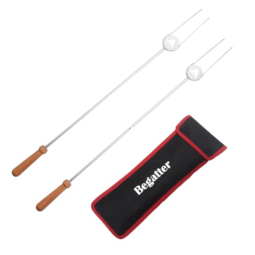 Begatter Heavy Duty Roasting Sticks for Hotdogs, Marshmallows and Smores, 32" Long Solid Stainless Steel Skewers for Campf...