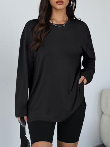 Trendy Queen Oversized Side Slit Tshirts for Women Long Sleeve Workout Tops Fall Fashion Gym Casual Tees Basic Y2K Clothes