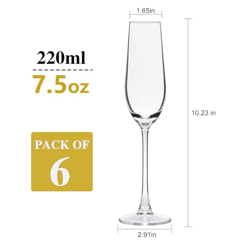 Champagne Flutes 7.5oz, Champagne Glasses Set of 6,Unique Gift for Birthday, Wedding, Anniversary, Wedding Toasting Glasse...