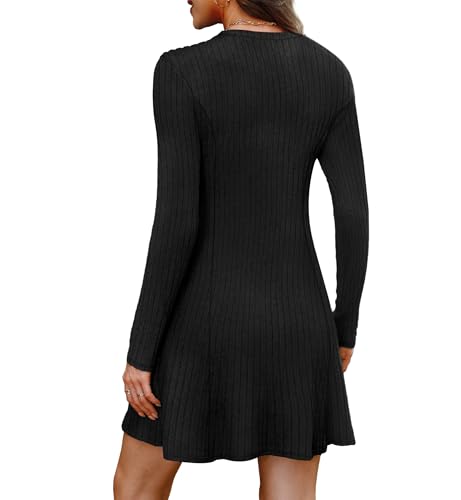 OFEEFAN Fall Dresses for Women 2025 Long Sleeve Crew Neck Sweater Dress