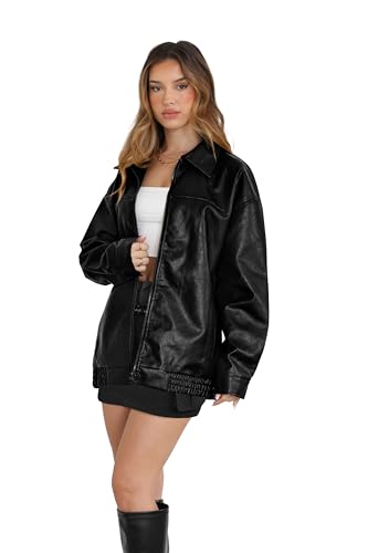 WIHOLL Womens Leather Jackets Faux Suede Oversized Fall Motorcycle Coats Fashion Winter Outfits Clothes Y2k Tops