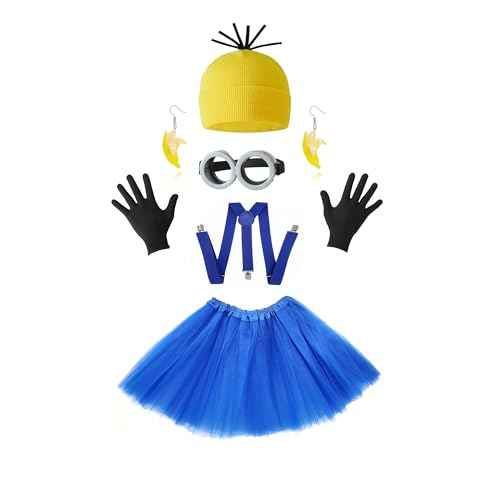 Halloween Costume Accessories Adult,Goggles Glasses/Yellow Beanie/Gloves/Banana Earrings Women Men Cosplay Party Outfits Set