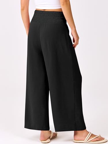 ANRABESS Womens Pants Wide Leg High Waisted Palazzo Pants Summer Flowy Beach Lounge Casual Trousers with Pockets