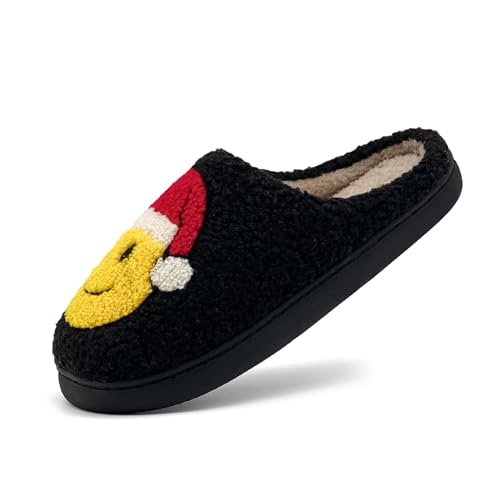 Christmas Slippers For Men and Women, Retro Fuzzy Smile Face Slipper Cozy Furry Plush Happy Cozy Non-slip House Slippers F...