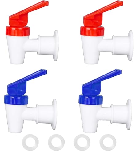 4 Pack Replacement Water Dispenser Faucets - 2 Red & 2 Blue Plastic Spigots, 3/8 Inch Internal Thread, BPA-Free for Water ...