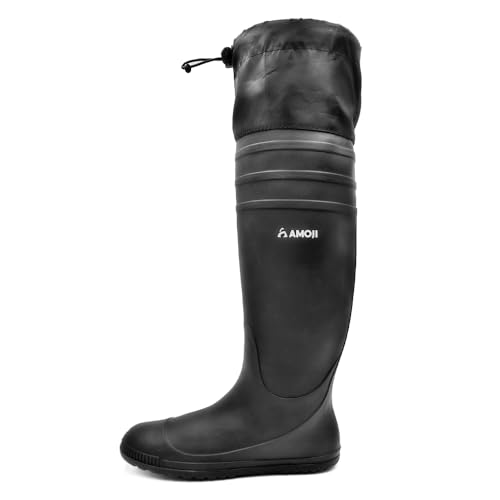 Amoji Mens Rubber Rain Boots Knee High Waterproof Packable Tall Garden Boots Lightweight Farm Mud Boots NOT FOR WIDE CALF