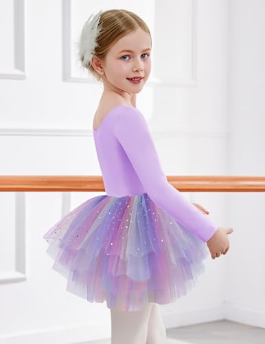 Zaclotre Girls Ballet Leotards 4-Layers Tiered Long Sleeve Dance Tutu Dresses Party Costumes for Ballerina